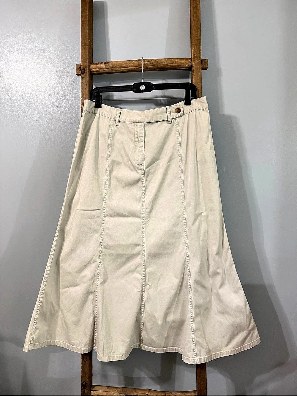 Vintage-Inspired Cream Cotton Twill Panelled Midi Skirt by Charter Club Sz 14